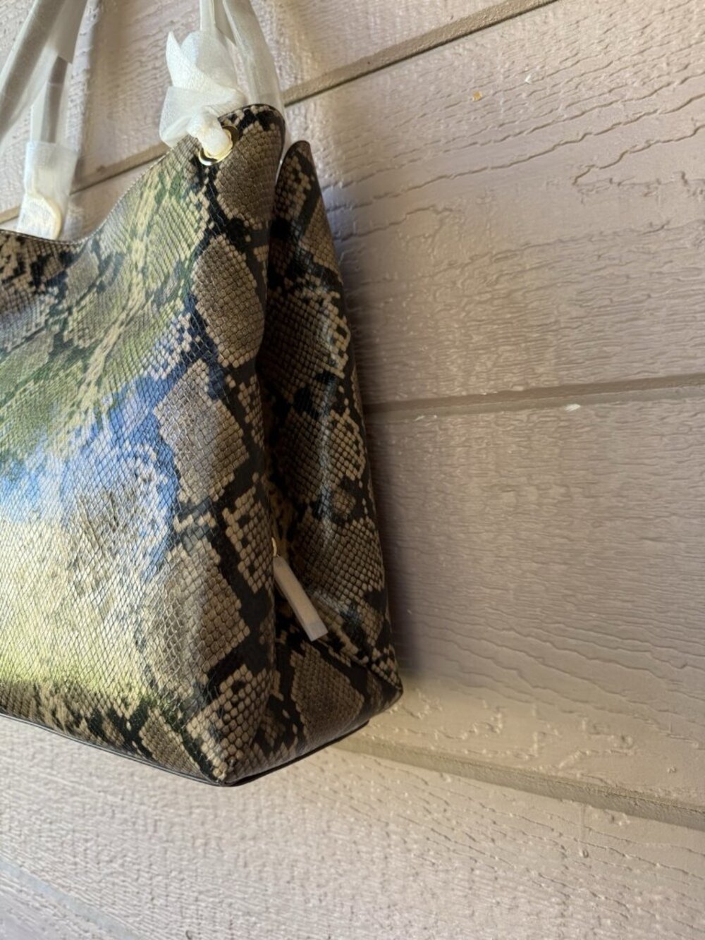 Michael Kors Christina Large Triple Gusset Shoulder Tote Snake Print NWT - Picture 5 of 10